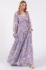 Lavender Floral Chiffon Deep V Ruffle Tiered Maxi Dress sold by Pinkblush