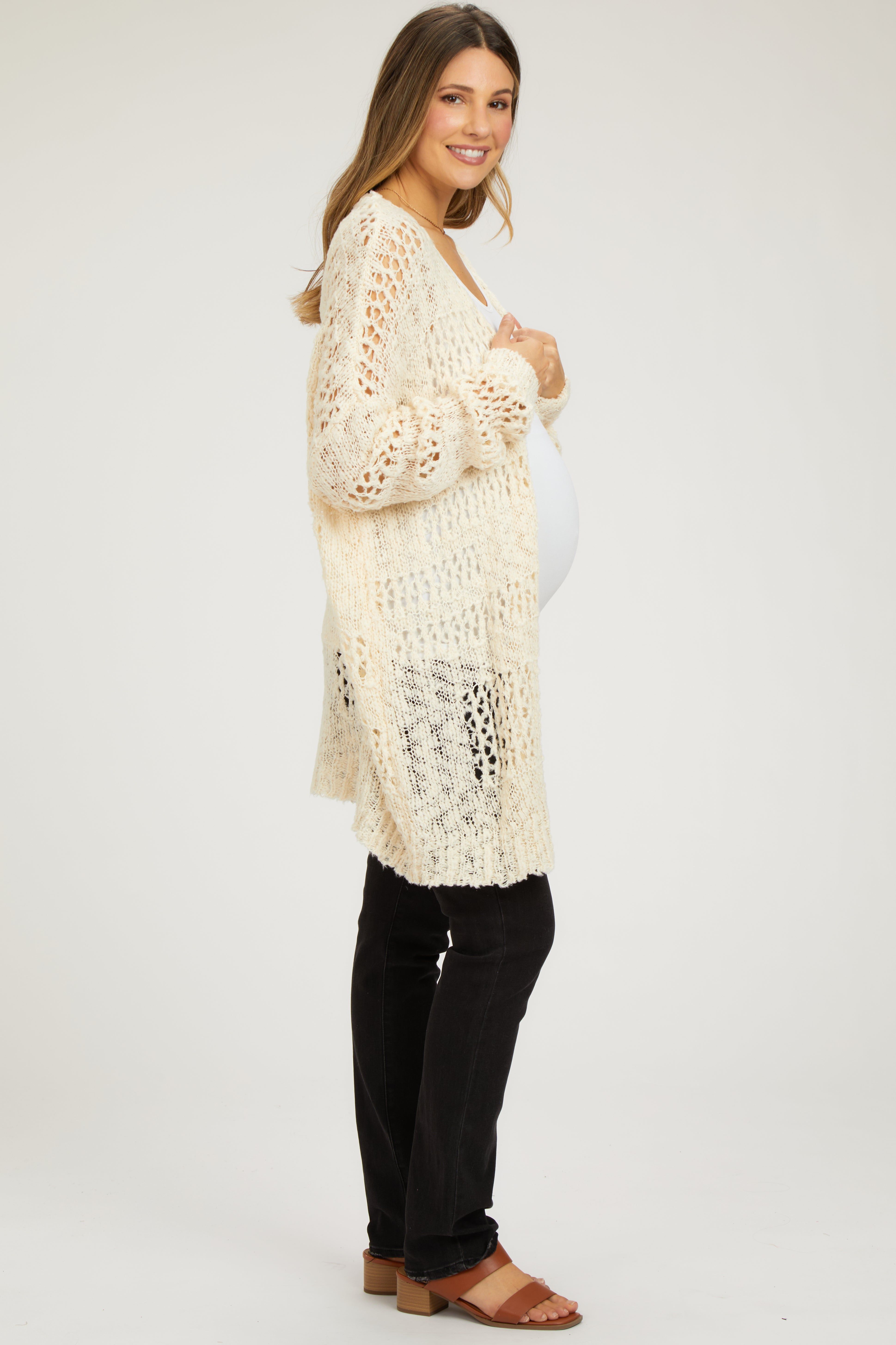 Cream Open Knit Long Maternity Cardigan sold by Pinkblush product image thumbnail 2