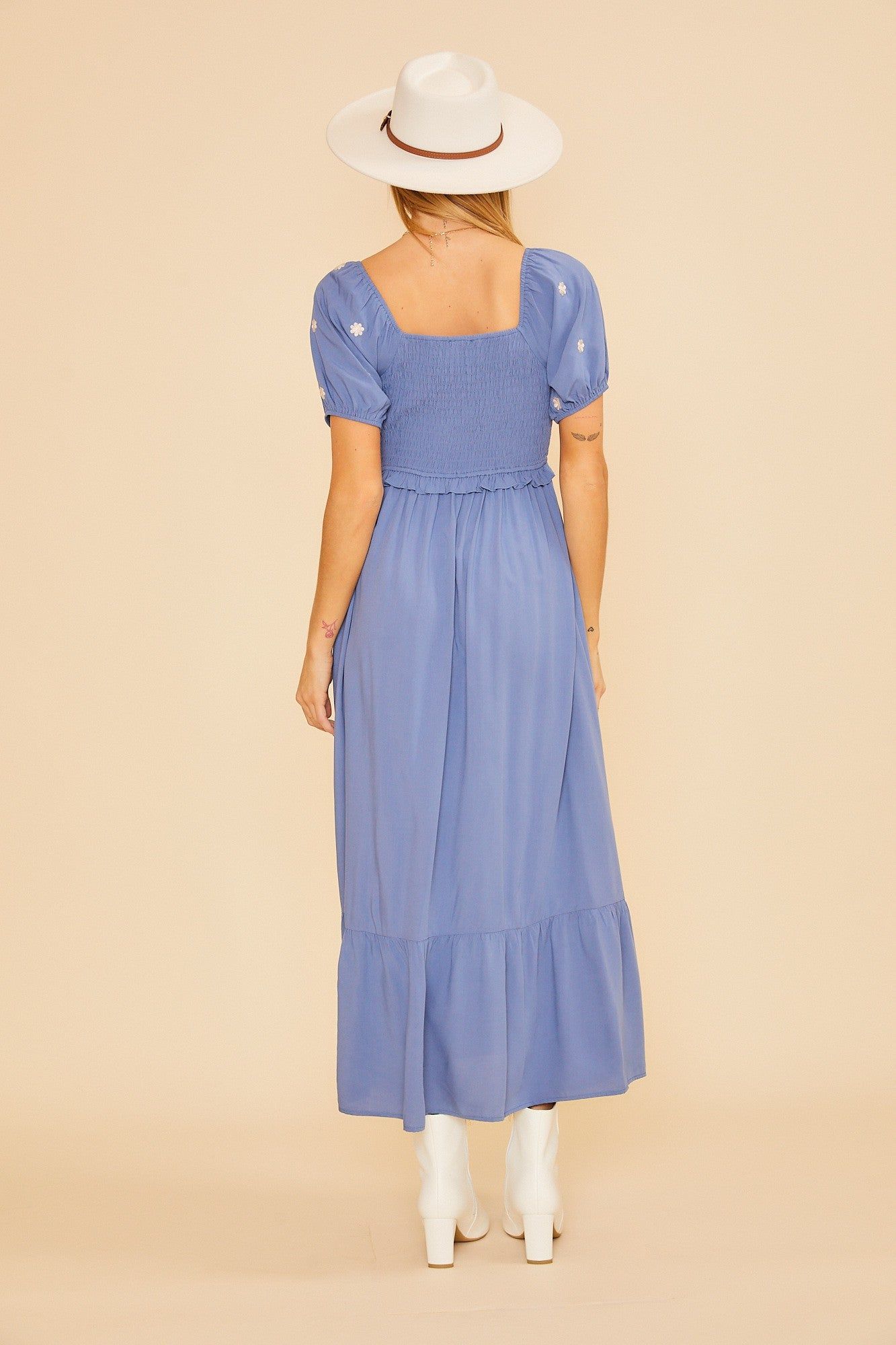 Blue Floral Embroidered Smocked Maxi Dress sold by Pinkblush product image thumbnail 3
