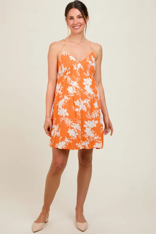 Orange Floral Back Cutout Maternity Dress sold by Pinkblush