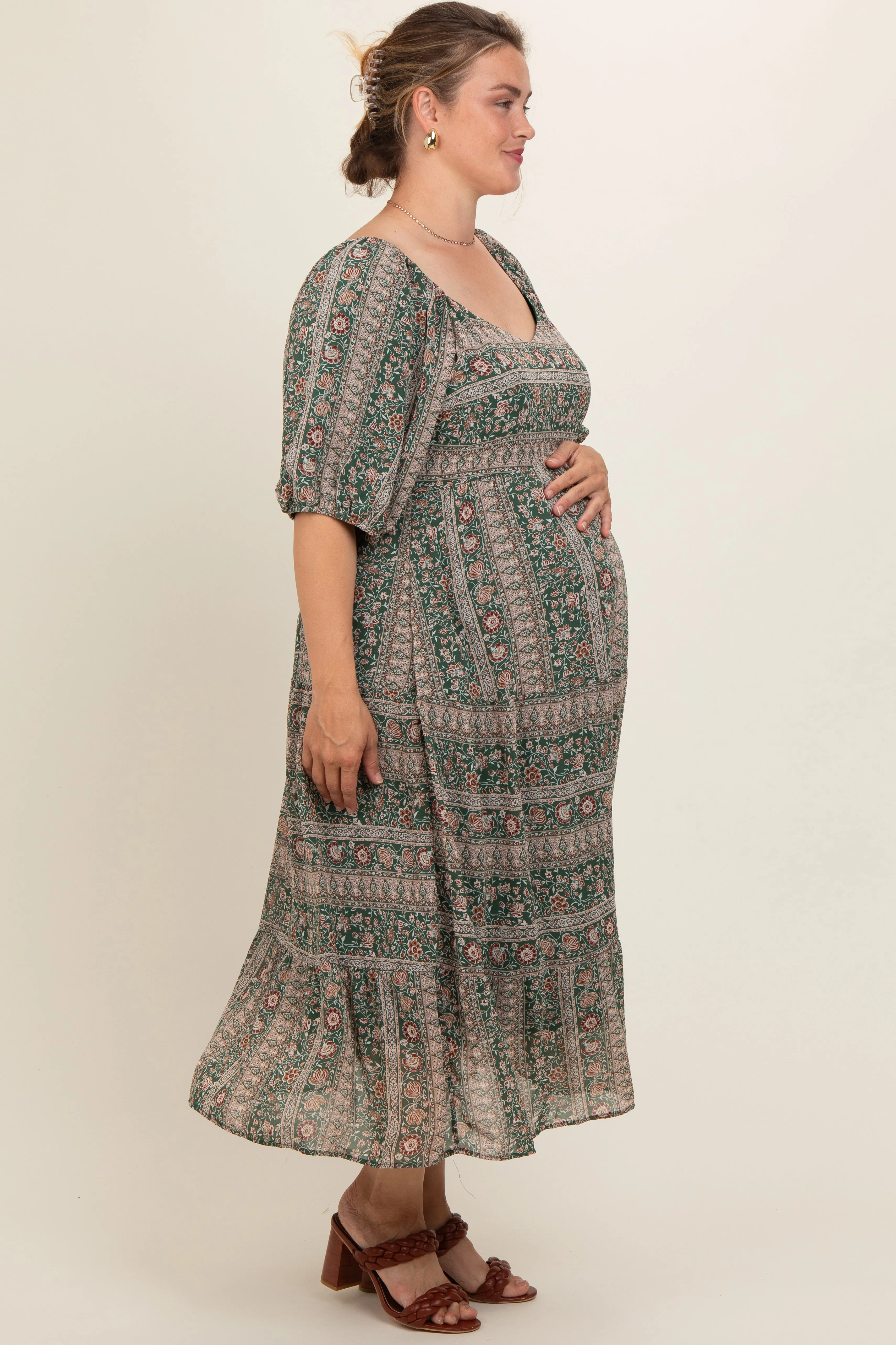 Forest Green Paisley Print Maternity Maxi Dress sold by Pinkblush product image thumbnail 2
