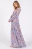 Lavender Floral Chiffon Deep V Ruffle Tiered Maxi Dress sold by Pinkblush