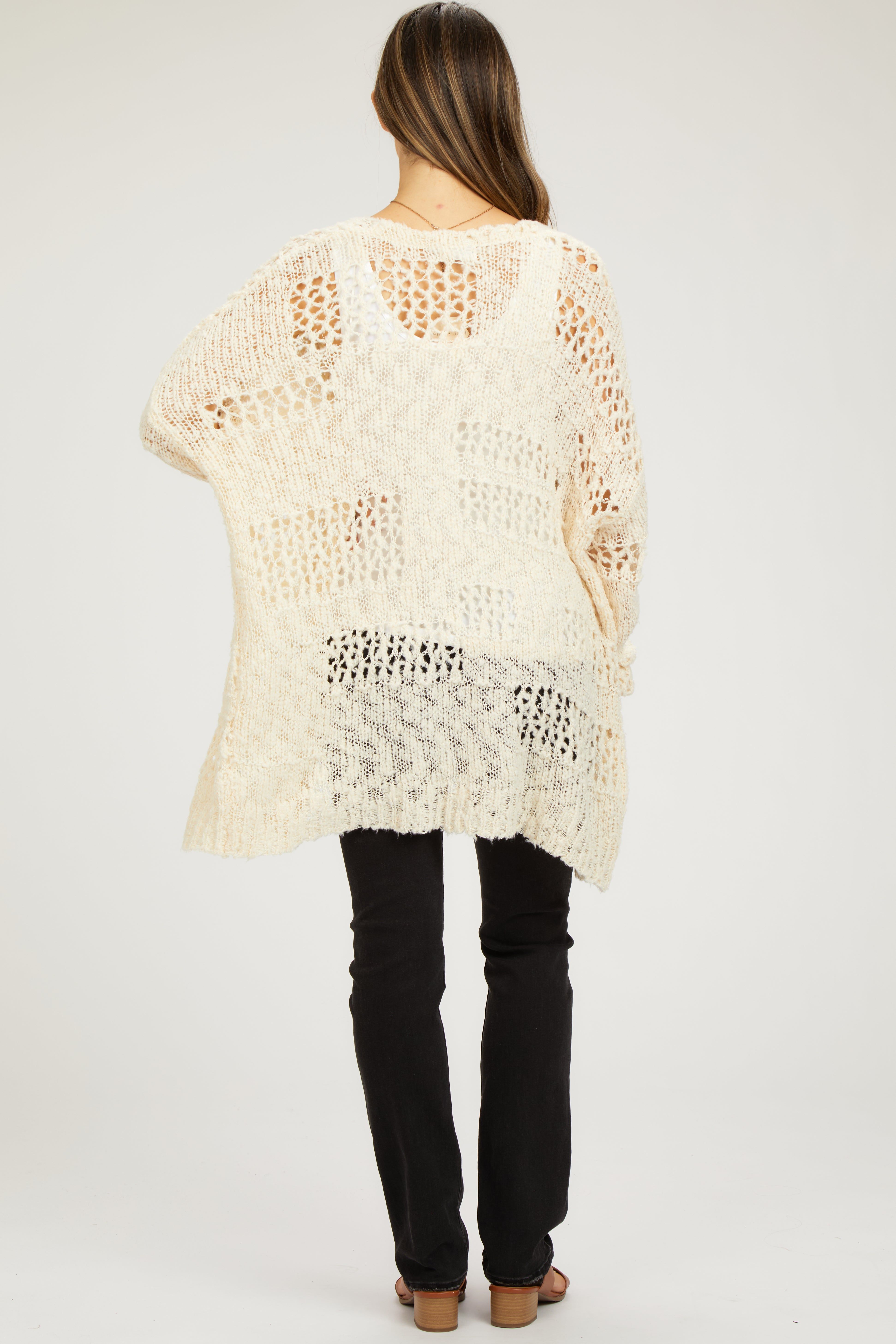 Cream Open Knit Long Maternity Cardigan sold by Pinkblush product image thumbnail 3