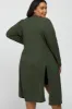 Olive Heathered Ribbed Side Slit Long Plus Maternity Cardigan sold by Pinkblush