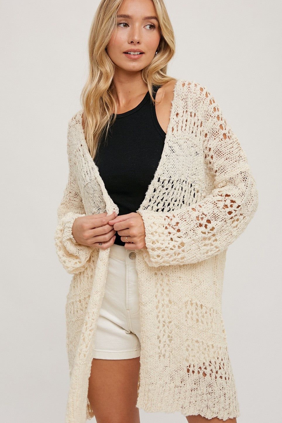 Cream Open Knit Long Maternity Cardigan sold by Pinkblush product image thumbnail 4