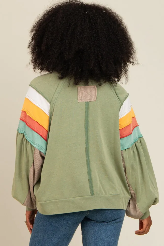 Olive Colorblock Bubble Sleeve Pullover sold by Pinkblush product image thumbnail 4