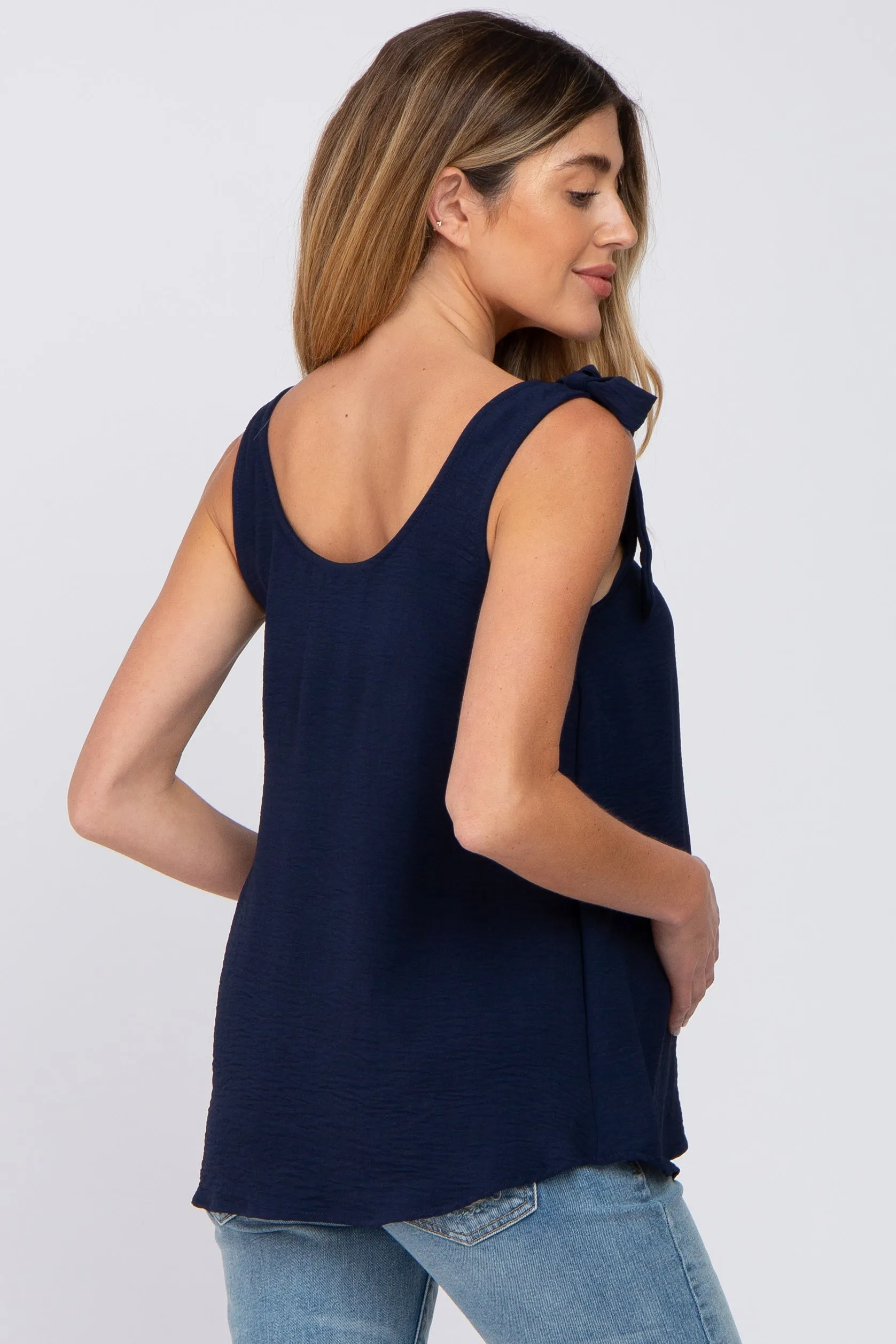 Navy Blue Shoulder Bow Maternity Tank Top sold by Pinkblush product image thumbnail 3
