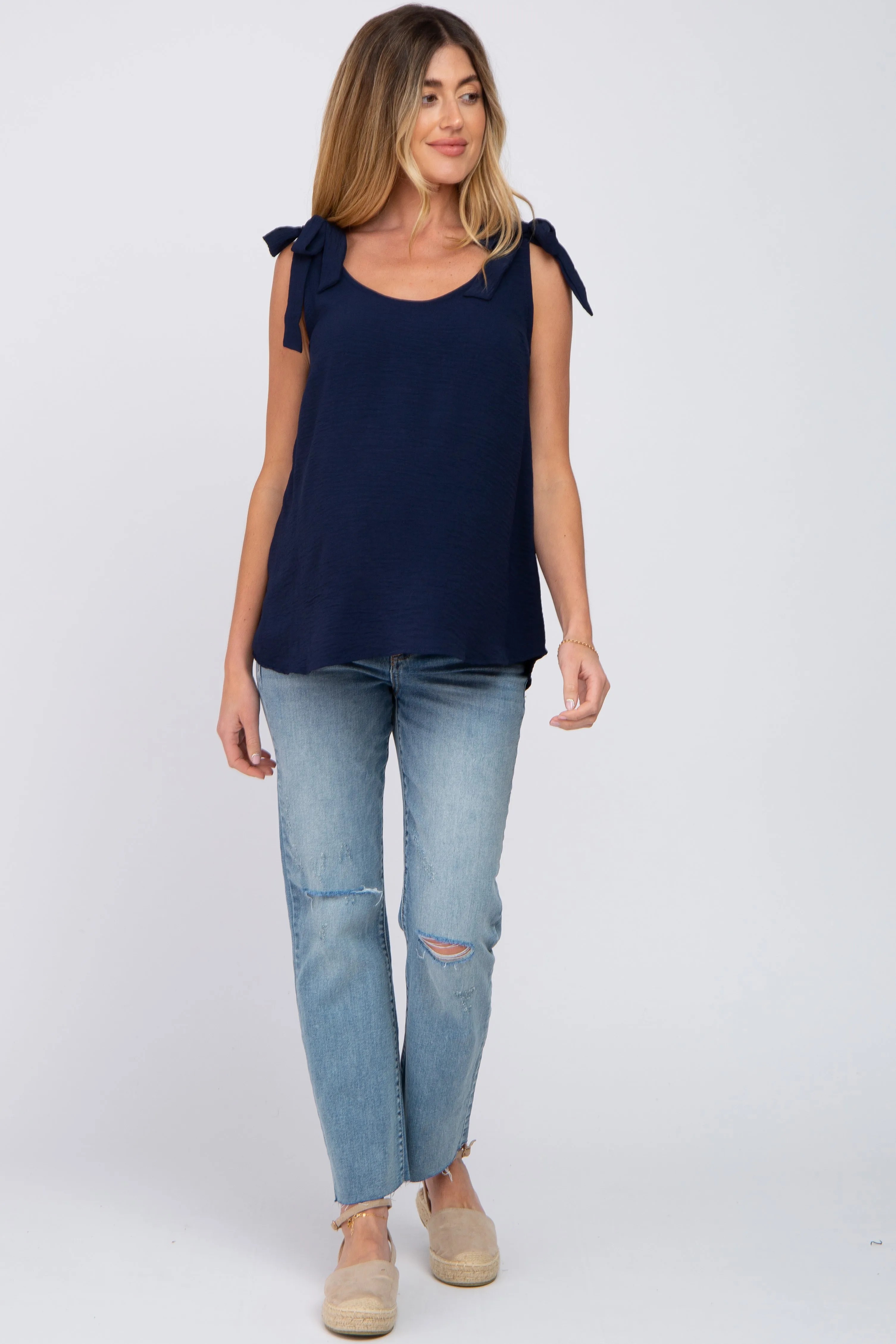 Navy Blue Shoulder Bow Maternity Tank Top sold by Pinkblush product image thumbnail 4