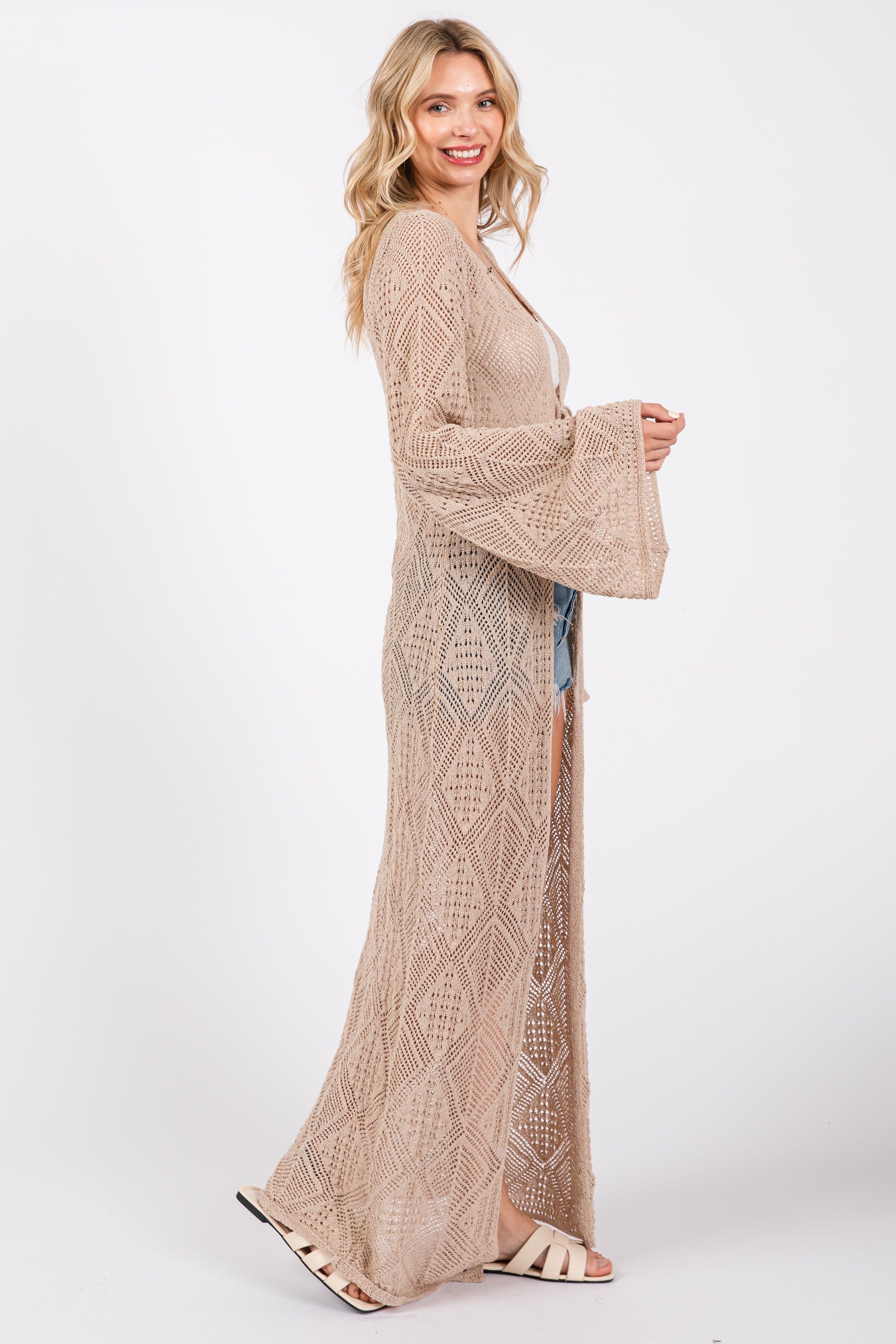 Beige Crochet Knit Long Cover Up sold by Pinkblush product image thumbnail 2