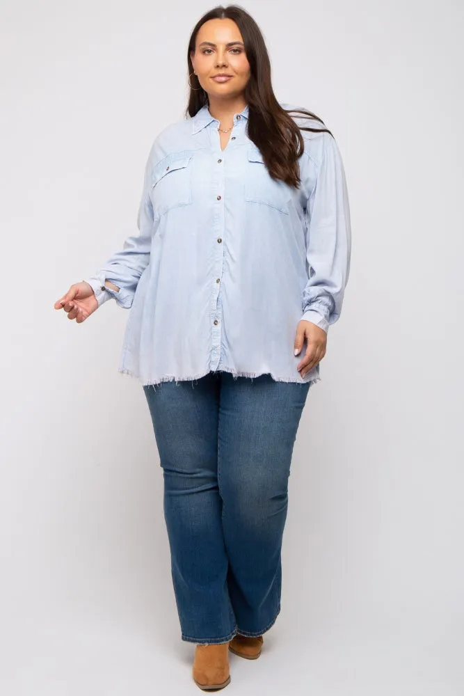 Light Blue Button Up Fringe Hem Plus Top sold by Pinkblush product image thumbnail 5