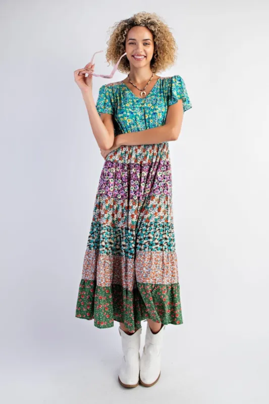 Teal Green Mix N Match Print Maxi Dress made by Pinkblush