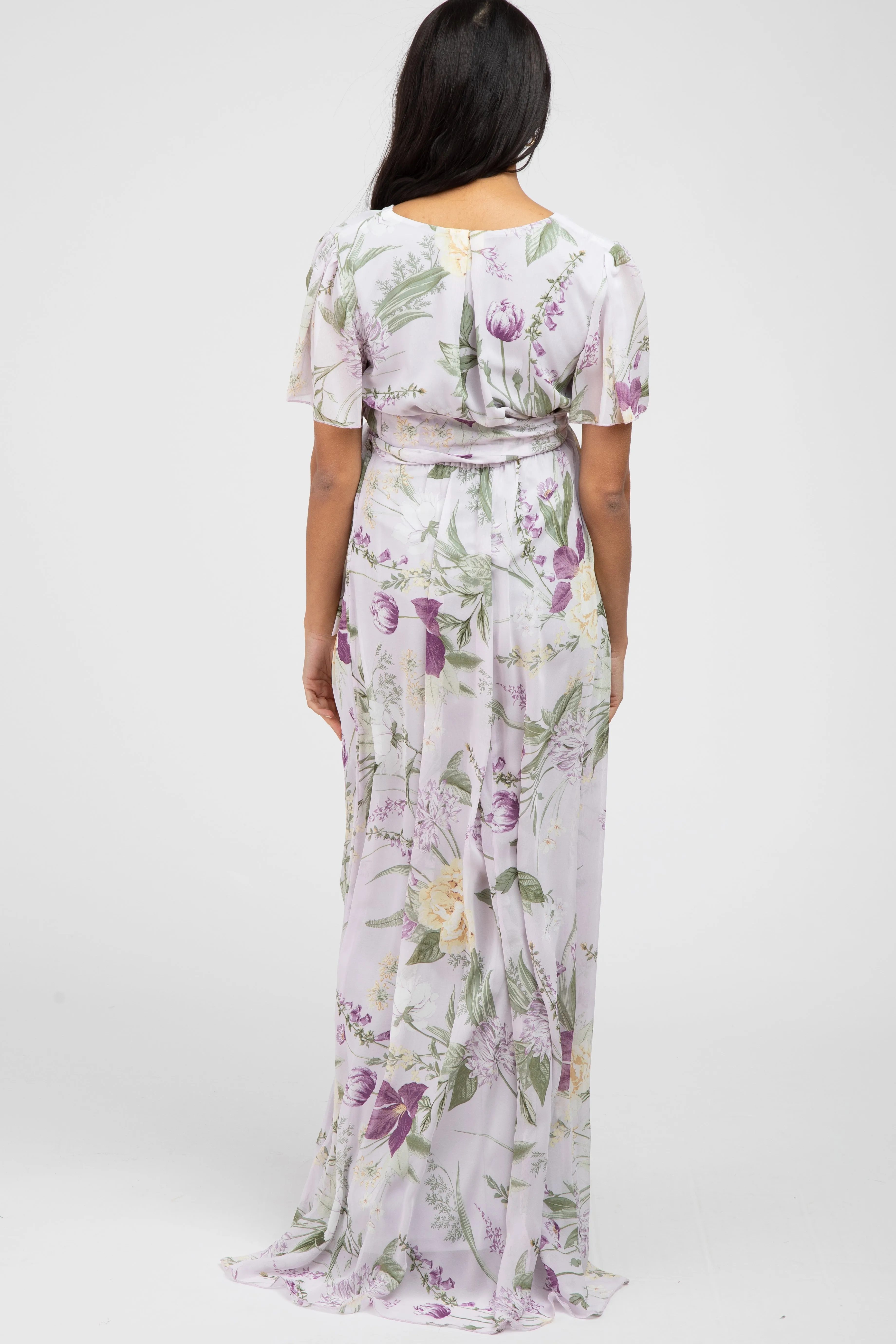 Lavender Floral Chiffon Short Sleeve Maternity Maxi Dress sold by Pinkblush product image thumbnail 3
