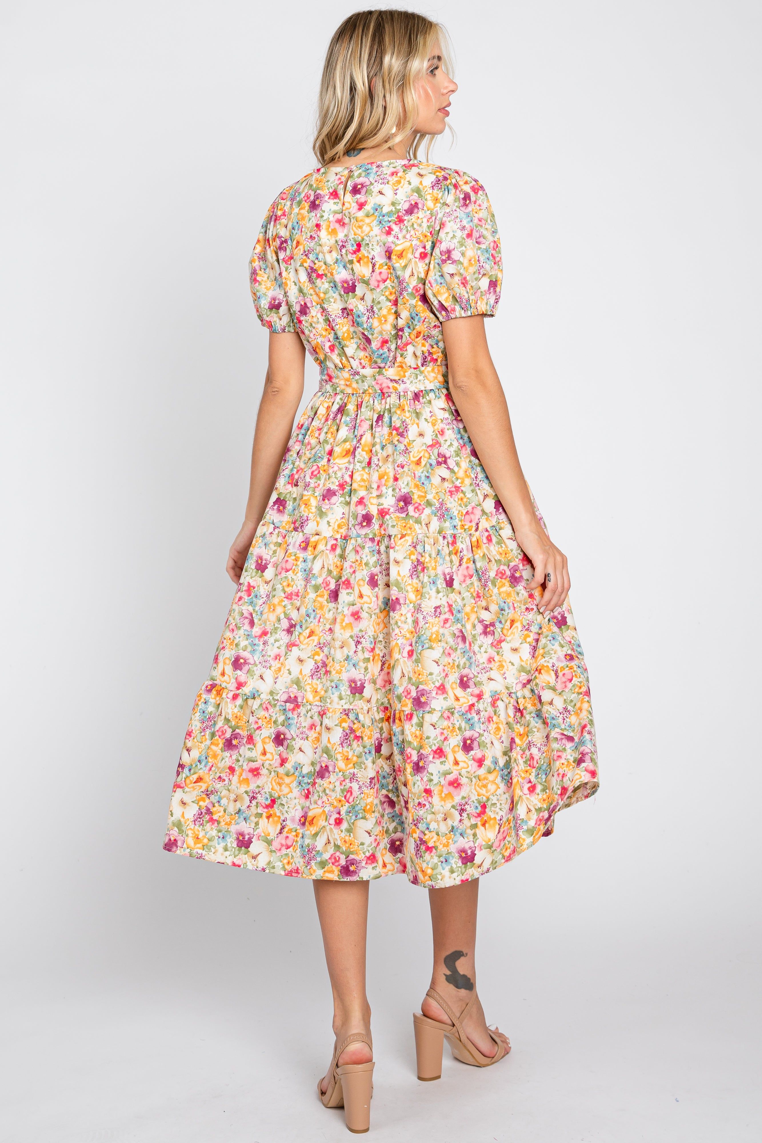 Lavender Floral Puff Sleeve Tiered Midi Dress sold by Pinkblush product image thumbnail 3