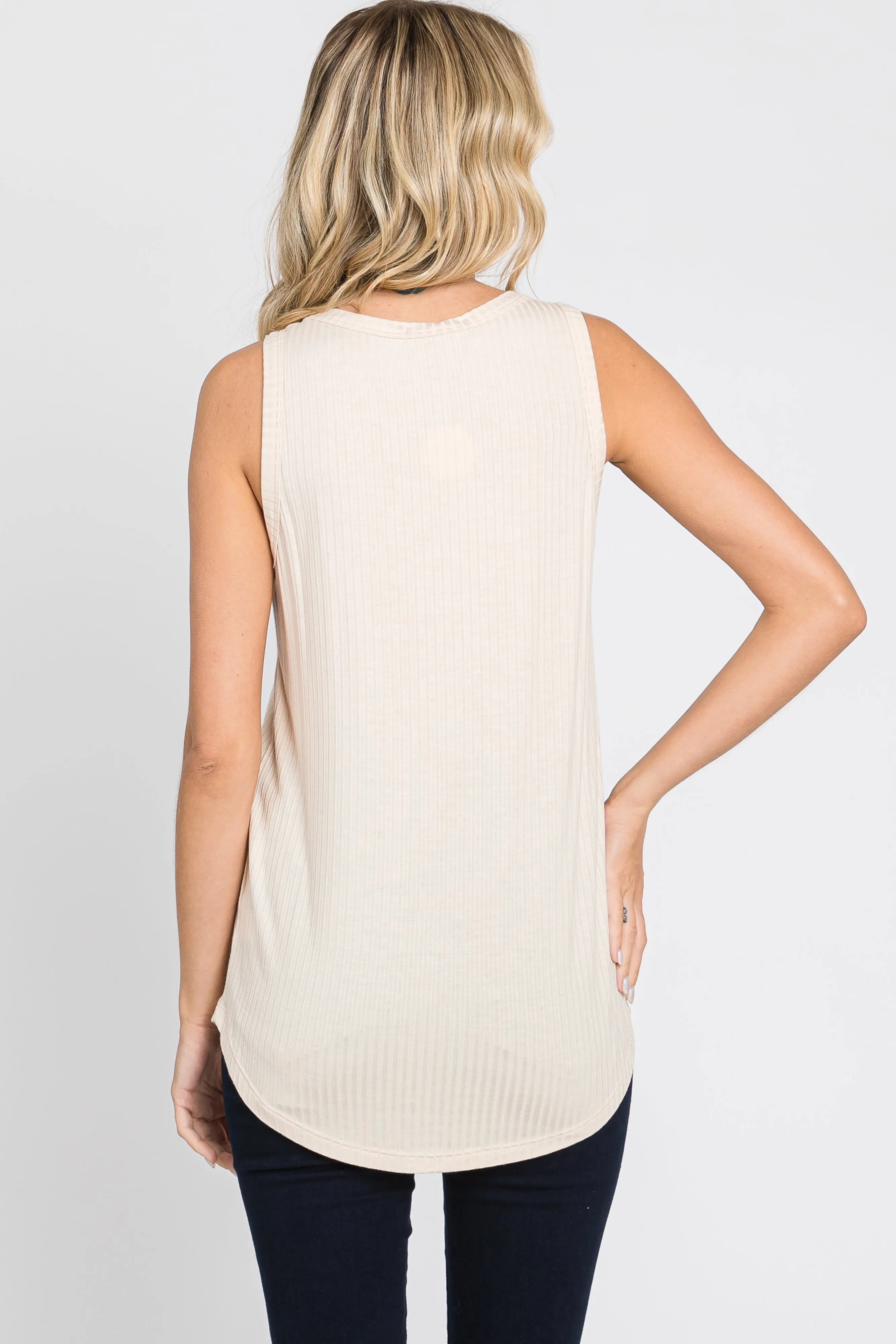 Cream Ribbed Front Pocket Tank sold by Pinkblush product image thumbnail 3