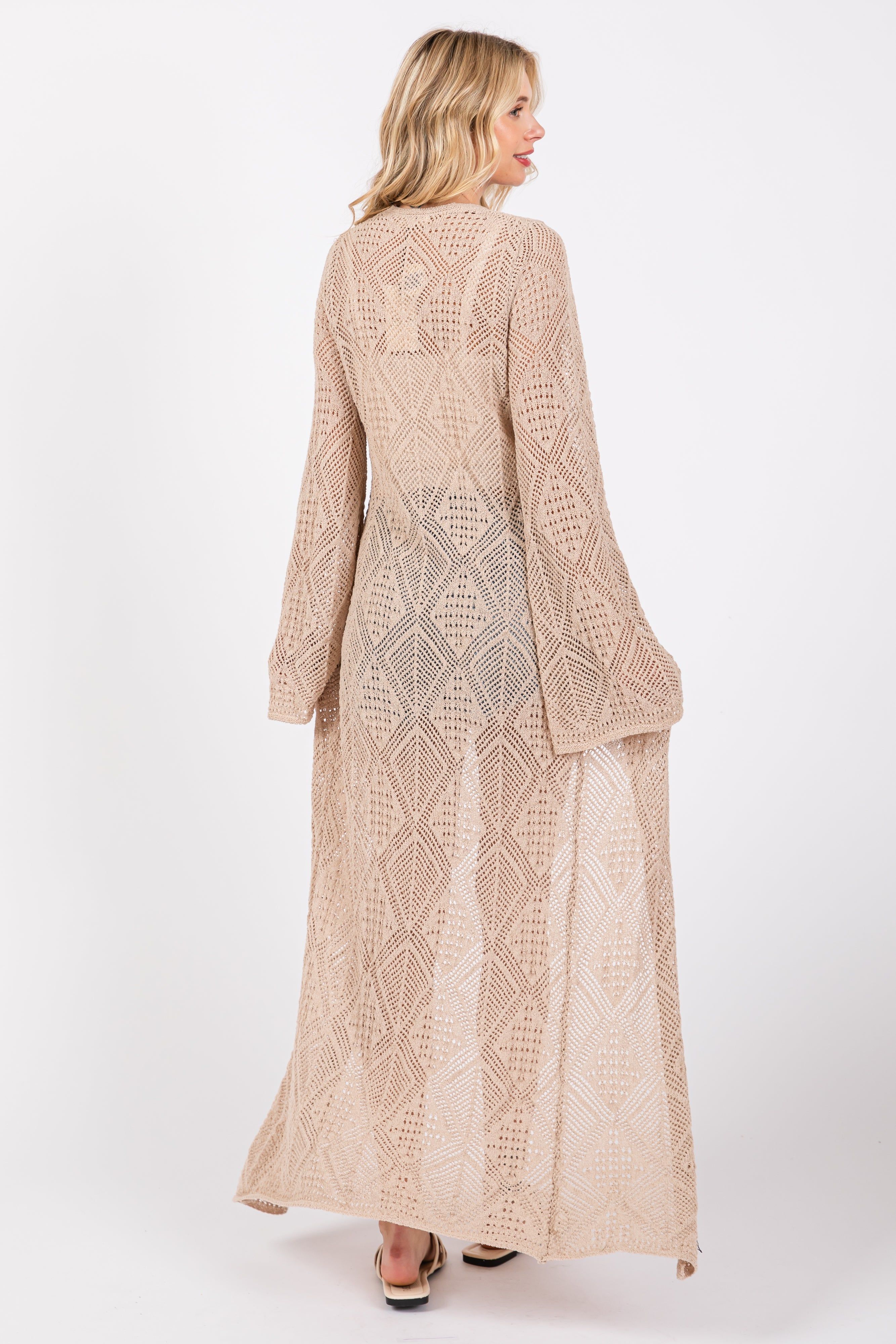 Beige Crochet Knit Long Cover Up sold by Pinkblush product image thumbnail 3