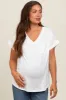 Ivory V-Neck Pocket Short Sleeve Maternity Shirt sold by Pinkblush