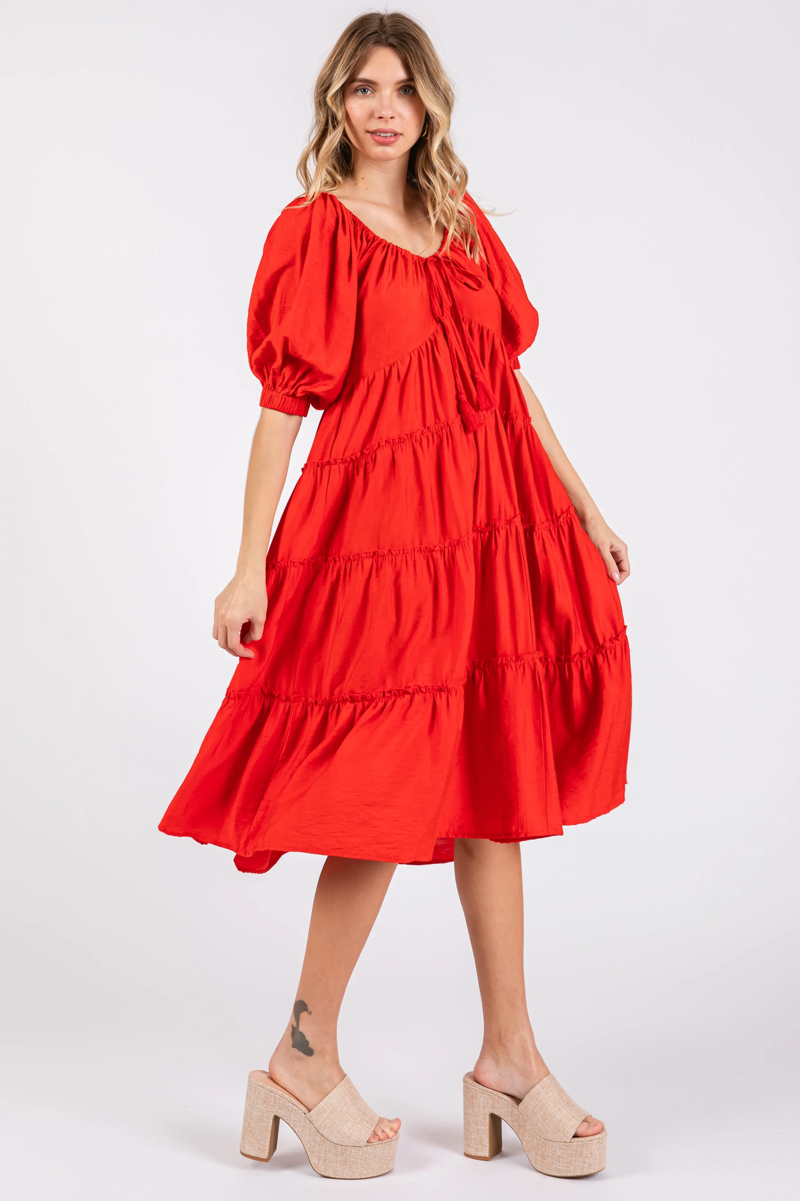 Red Tiered Midi Dress sold by Pinkblush product image thumbnail 2