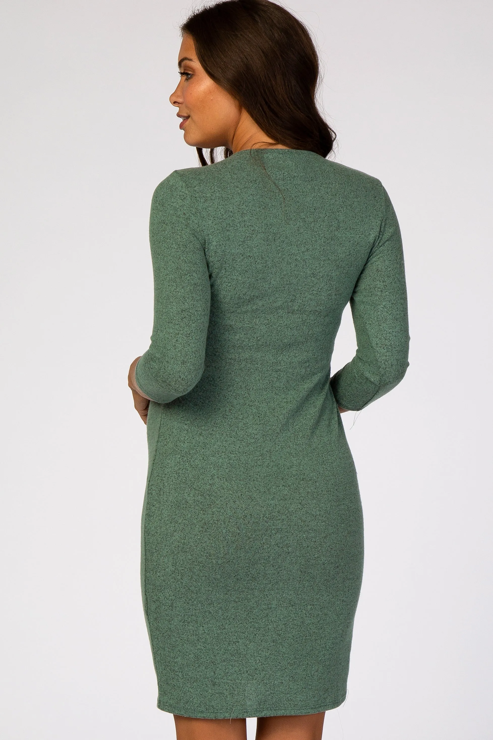 Green Brushed Knit Wrap Fitted Maternity/Nursing Dress sold by Pinkblush product image thumbnail 4
