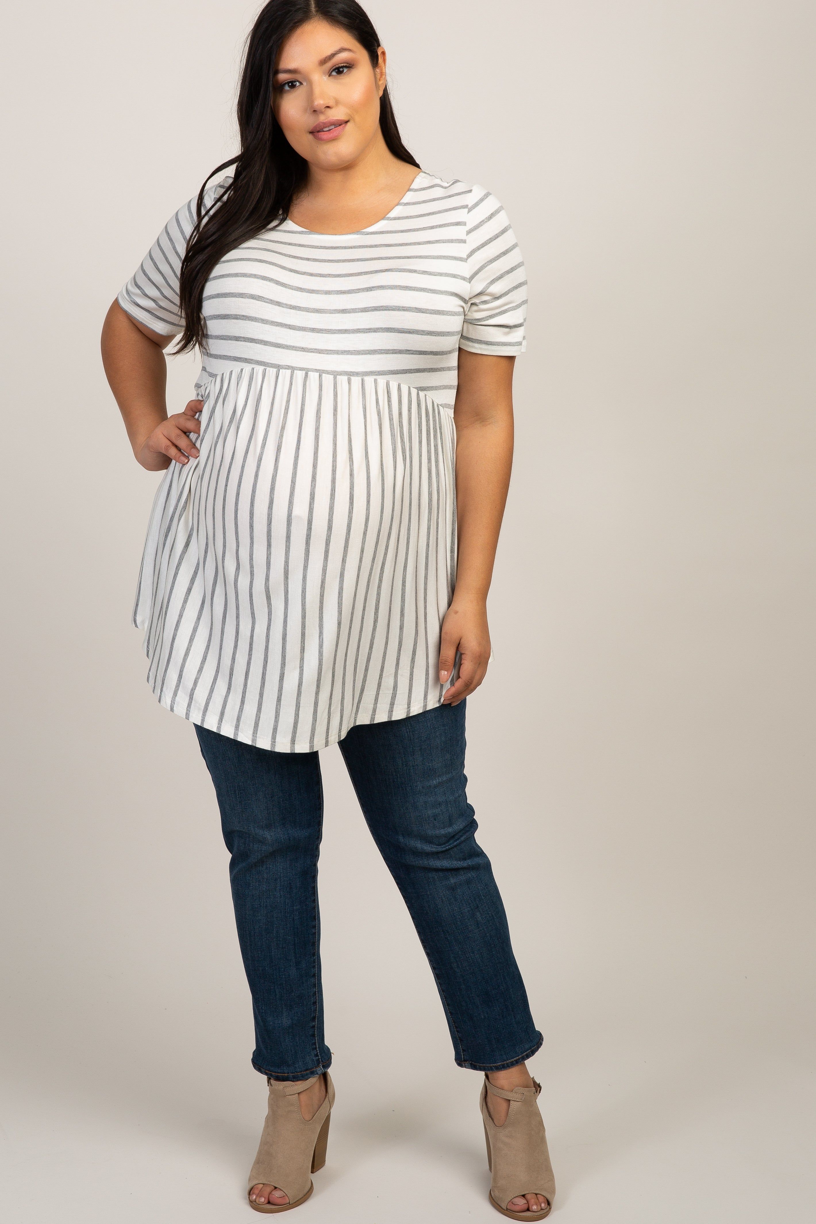 PinkBlush Grey Striped Crisscross Peplum Plus Maternity Top sold by Pinkblush product image thumbnail 4