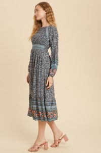 Blue Floral Border Print Boho Midi sold by Pinkblush