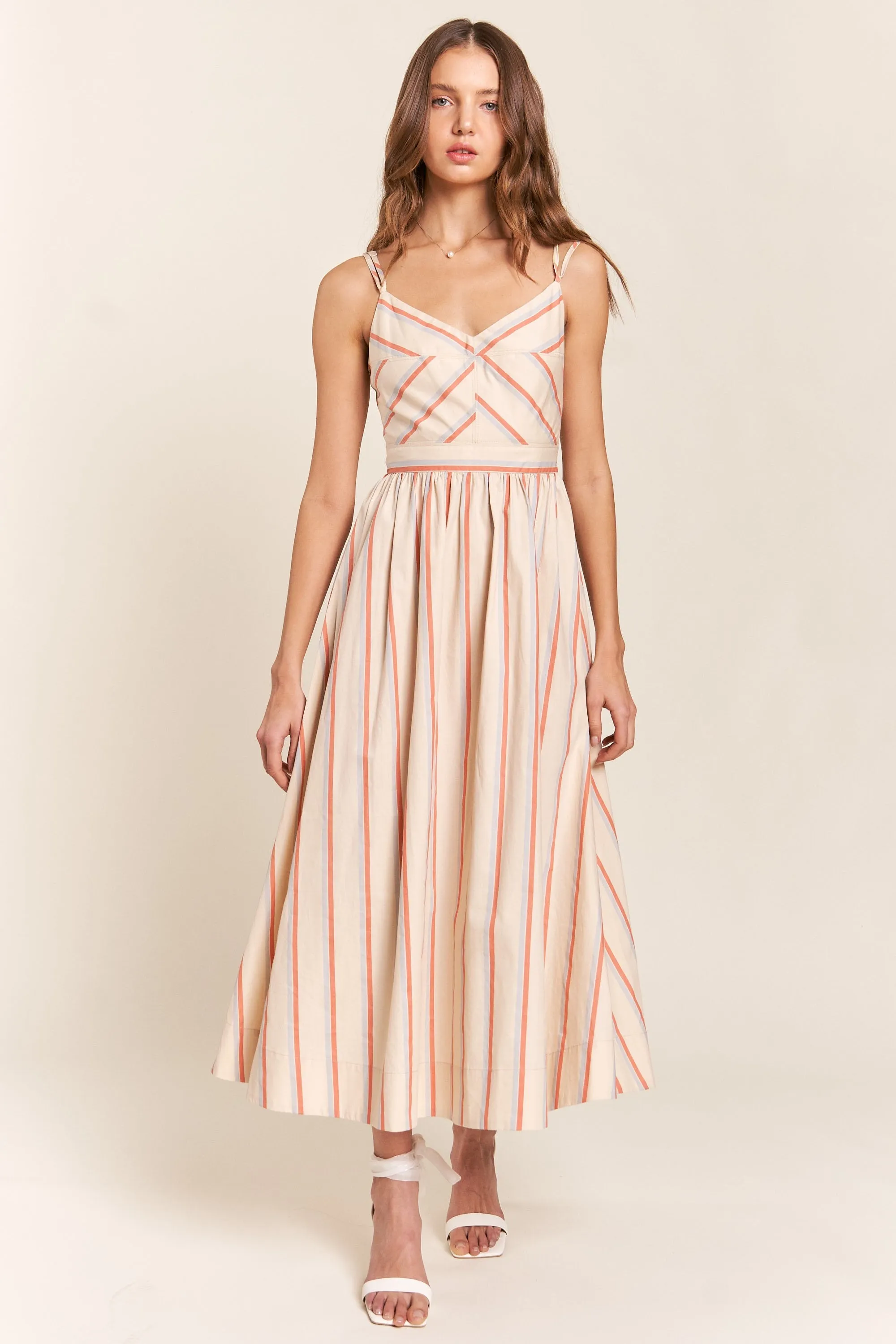 Coral Stripe Detaild Midi Dress sold by Pinkblush
