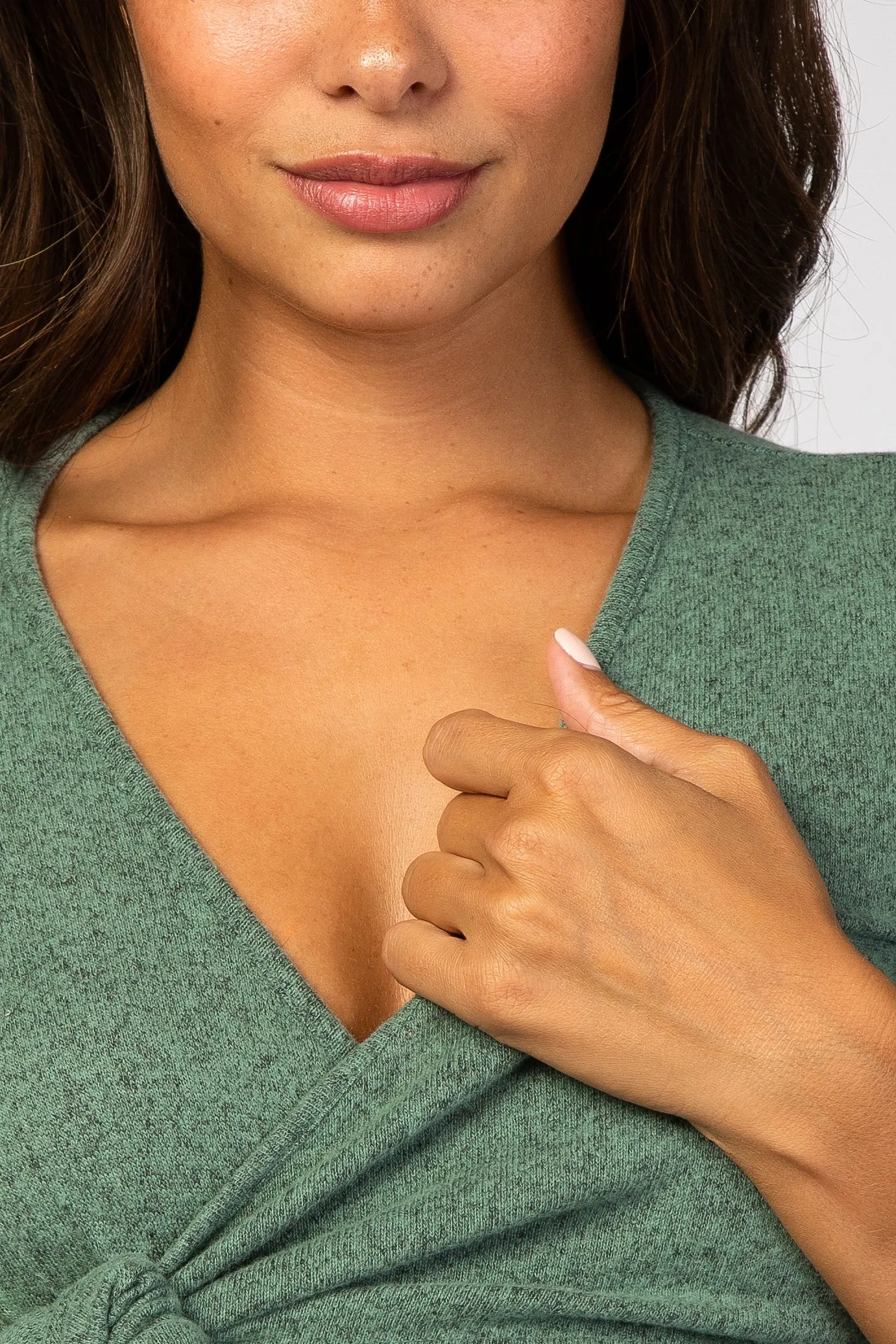 Green Brushed Knit Wrap Fitted Maternity/Nursing Dress sold by Pinkblush product image thumbnail 5