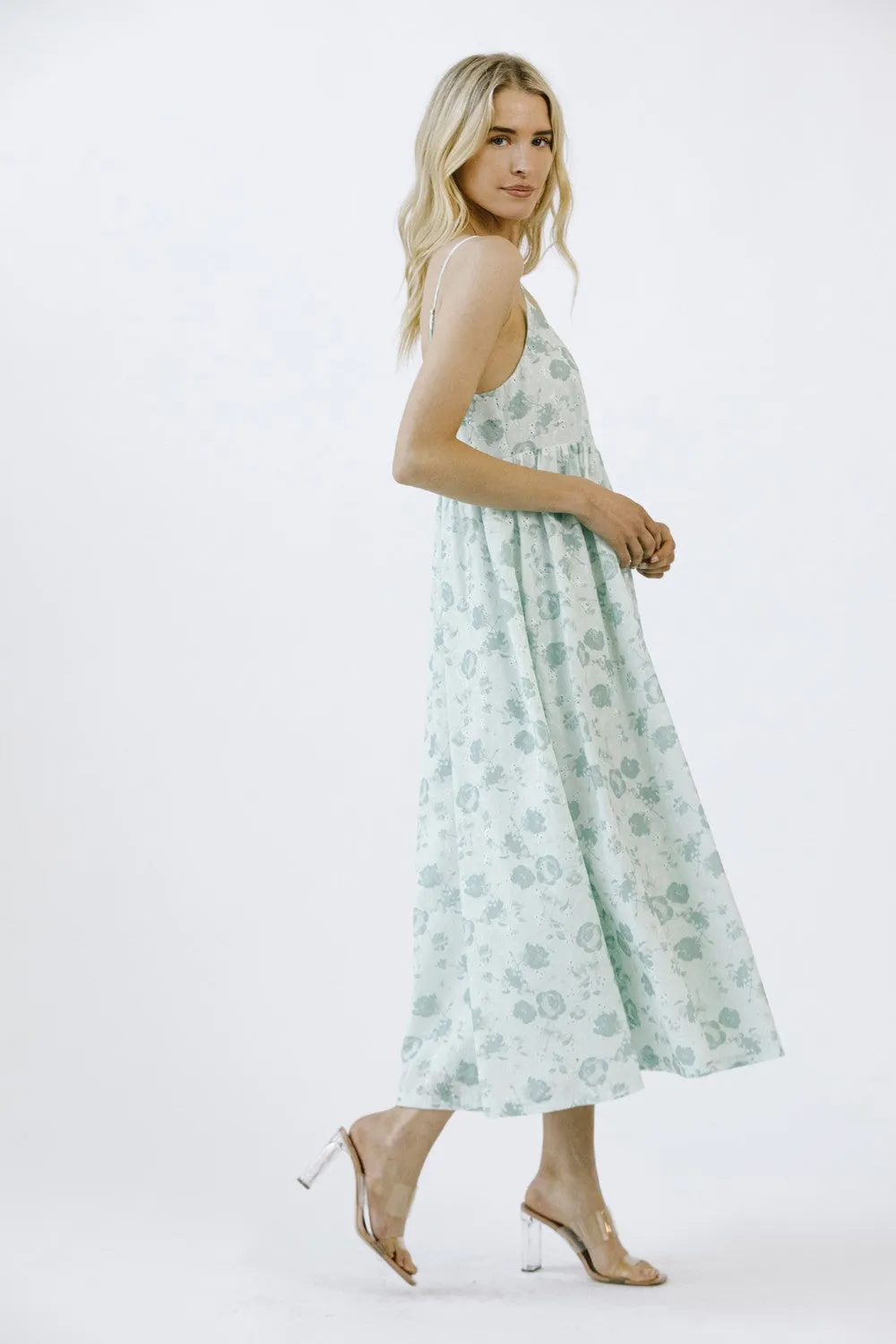 Mint Green Floral Eyelet V-Neck Midi Dress sold by Pinkblush product image thumbnail 2