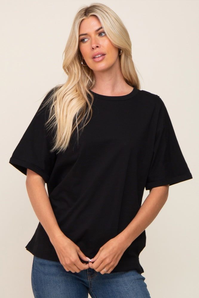 Black Oversized Rolled Short Sleeve Maternity Top sold by Pinkblush product image thumbnail 5