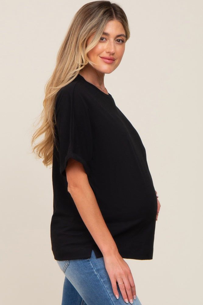 Black Oversized Rolled Short Sleeve Maternity Top sold by Pinkblush product image thumbnail 2