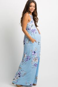 PinkBlush Aqua Floral Sleeveless Maternity Maxi Dress sold by Pinkblush