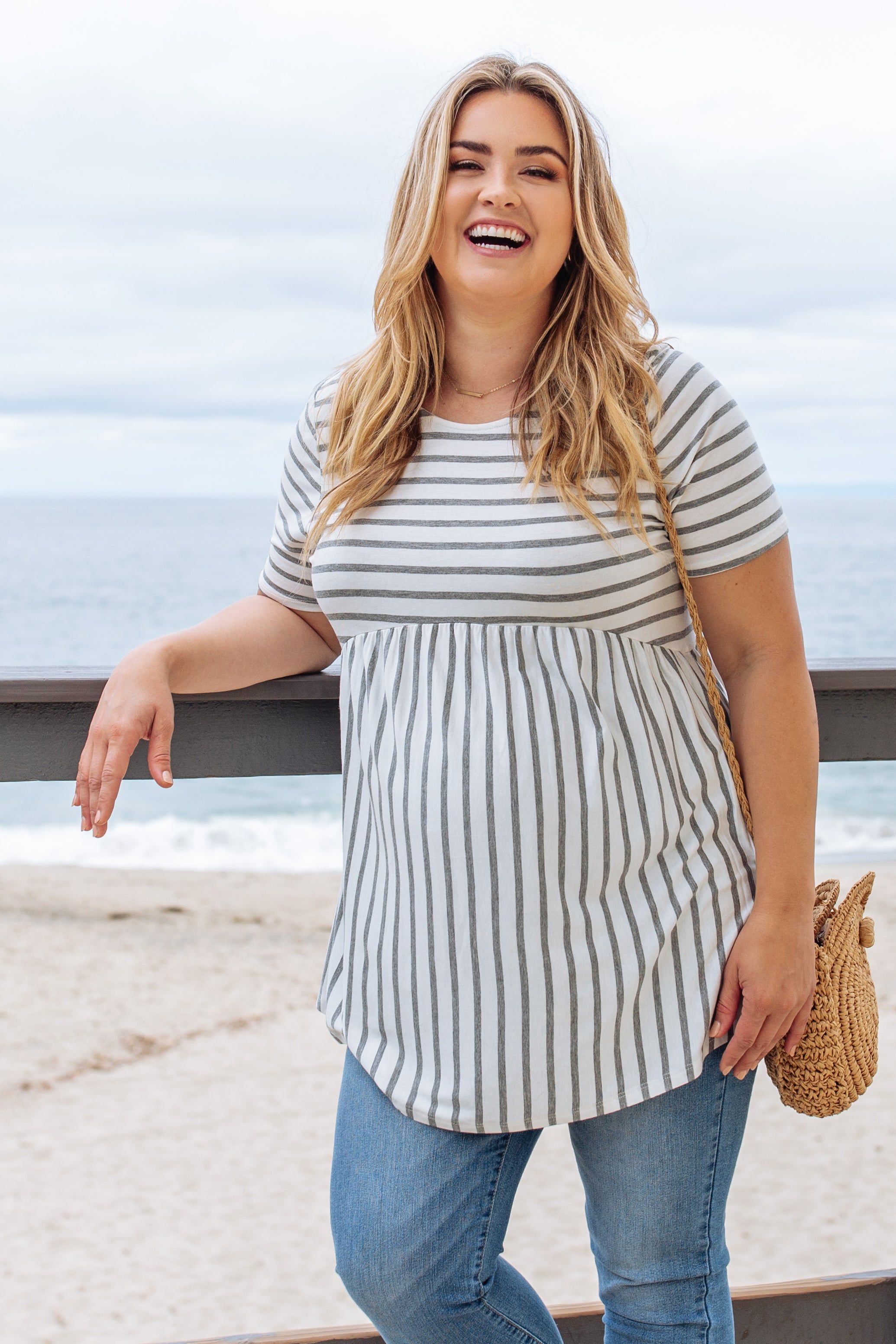 PinkBlush Grey Striped Crisscross Peplum Plus Maternity Top sold by Pinkblush product image thumbnail 5