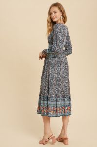 Blue Floral Border Print Boho Midi sold by Pinkblush