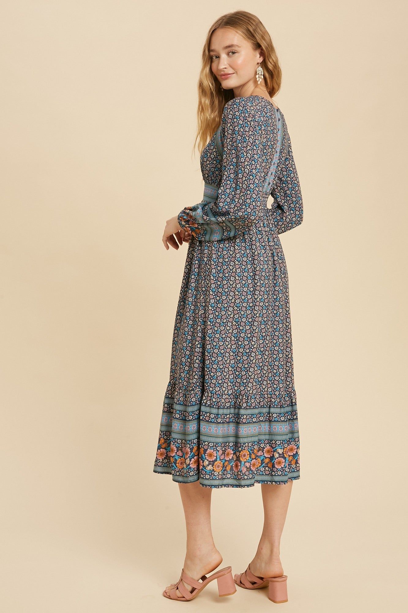 Blue Floral Border Print Boho Midi sold by Pinkblush product image thumbnail 3