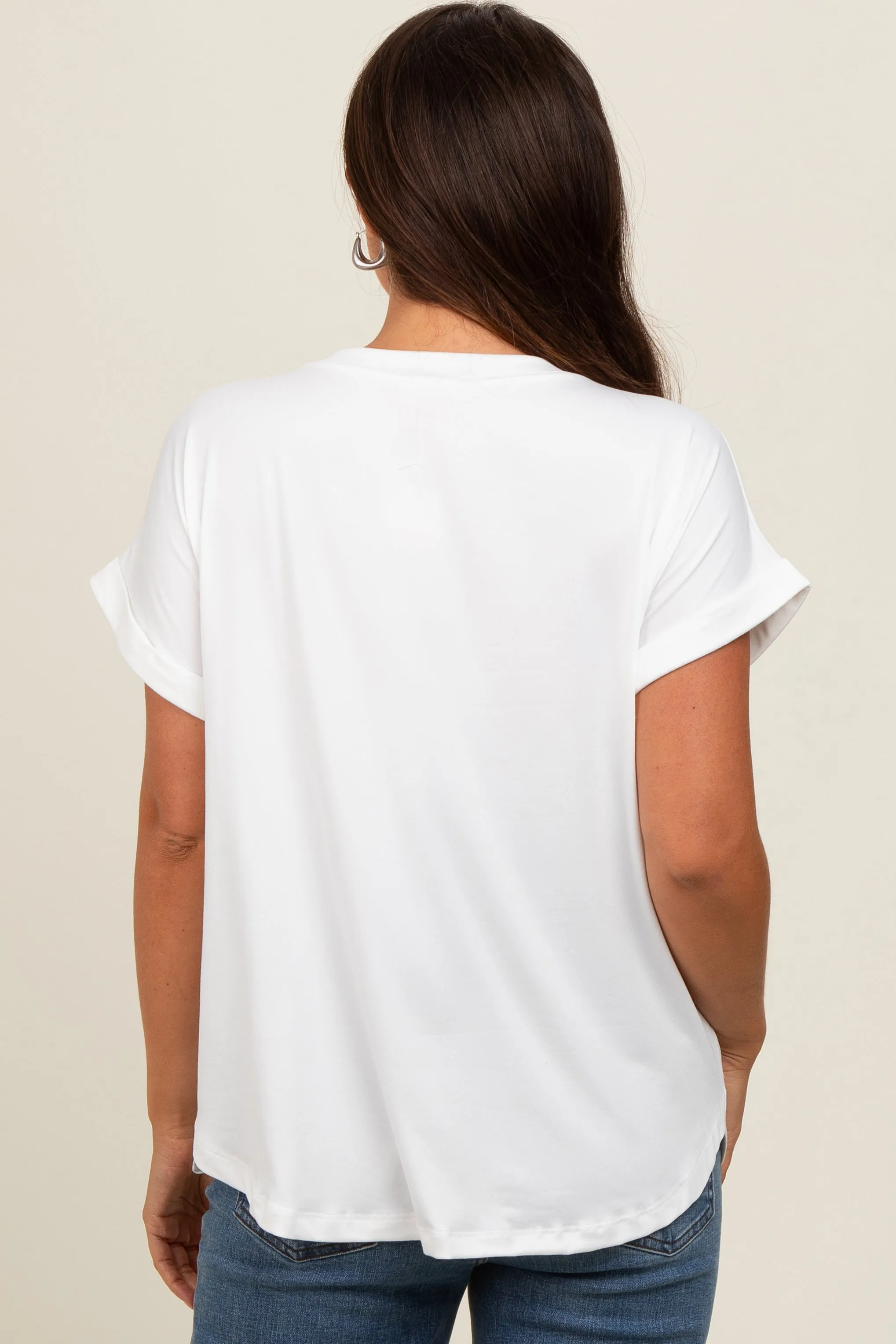 Ivory V-Neck Pocket Short Sleeve Maternity Shirt sold by Pinkblush product image thumbnail 3