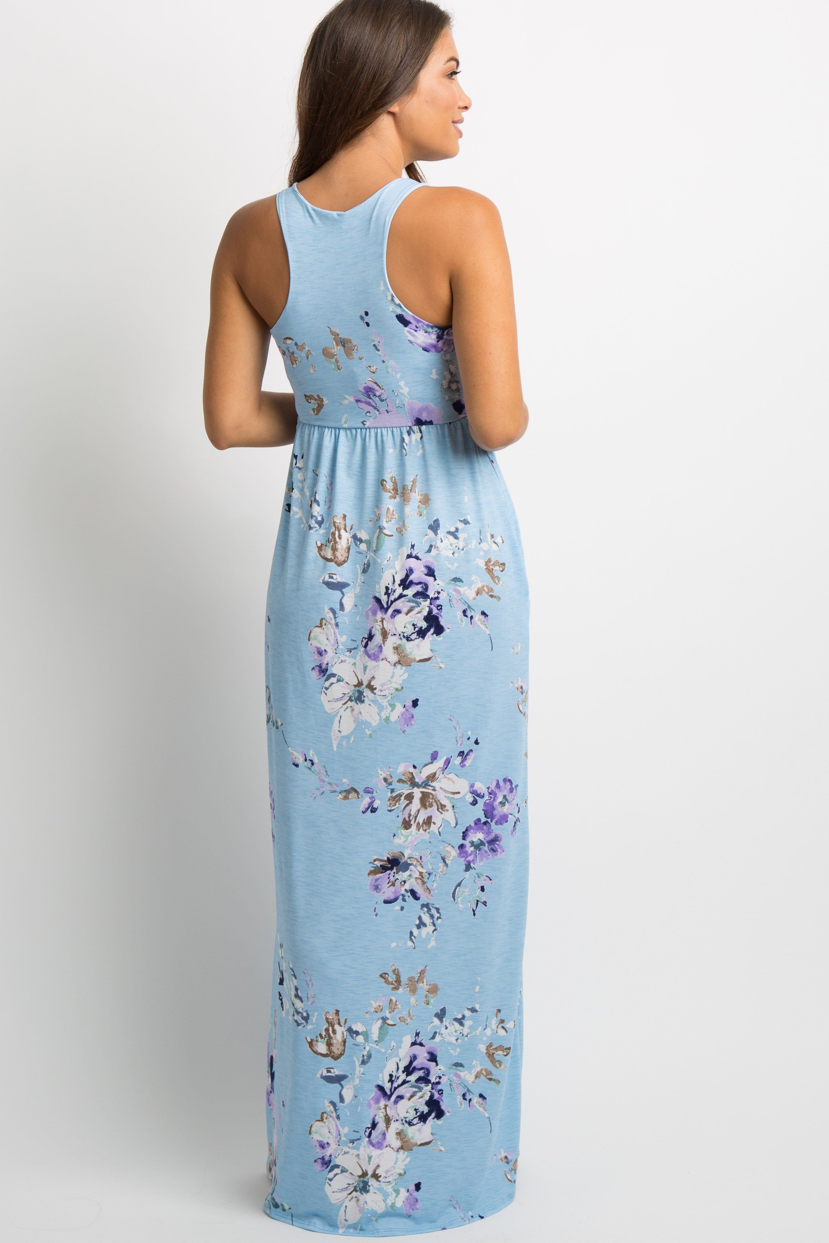 PinkBlush Aqua Floral Sleeveless Maternity Maxi Dress sold by Pinkblush product image thumbnail 3