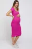 Fuchsia Rib Knit Short Sleeve Maternity Midi Dress sold by Pinkblush