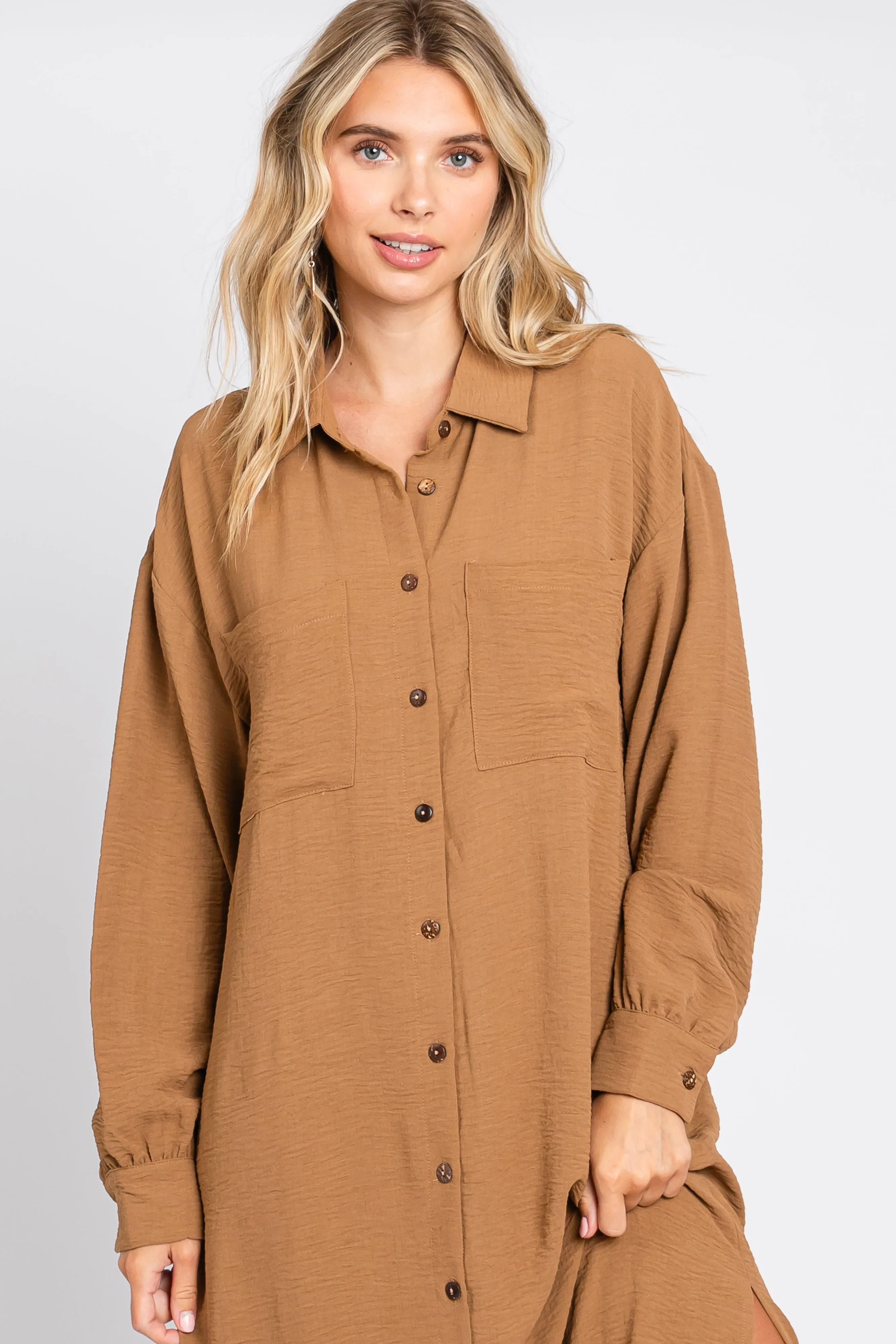 Camel Button Down Collared Maxi Dress sold by Pinkblush product image thumbnail 4