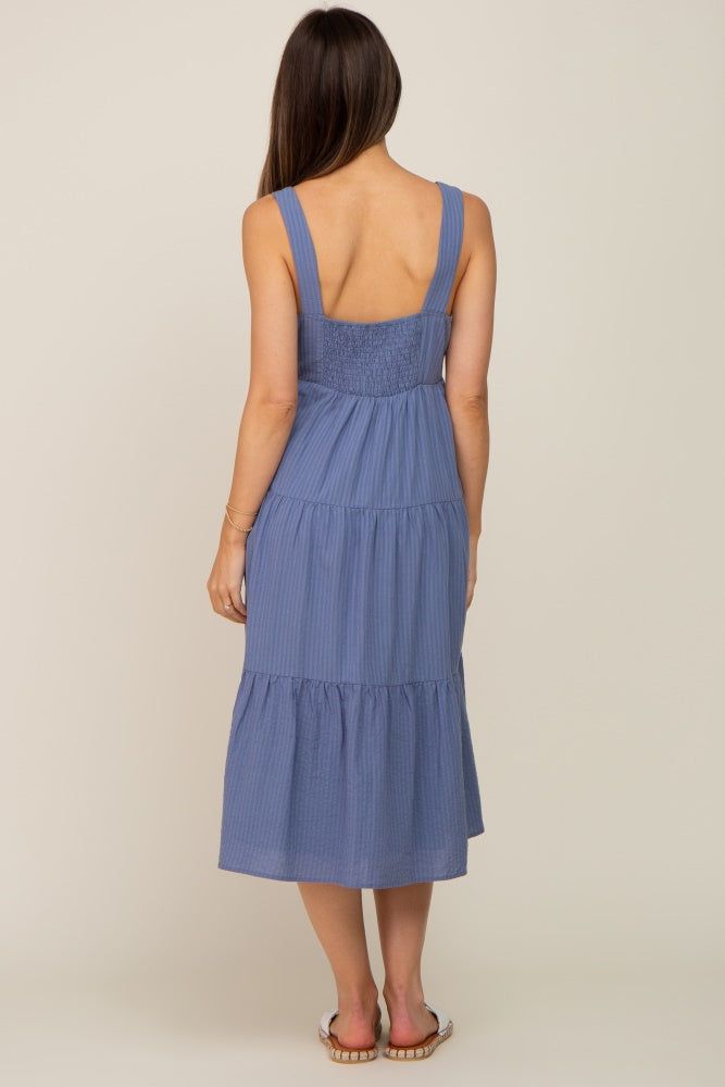 Blue Striped Button Down Maternity Midi Dress sold by Pinkblush product image thumbnail 4