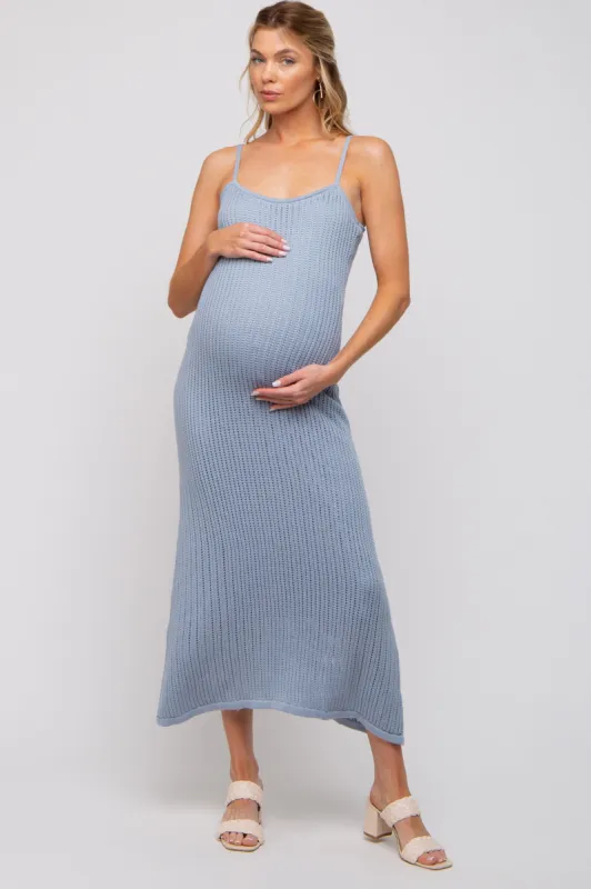 Light Blue Open Knit Crochet Maternity Midi Dress sold by Pinkblush
