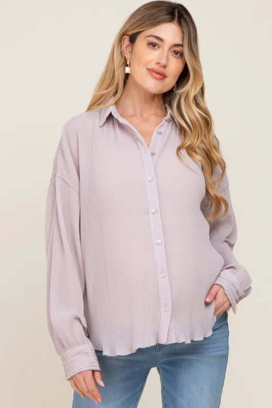 Light Grey Plisse Maternity Chiffon Blouse sold by Pinkblush