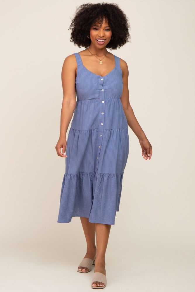 Blue Striped Button Down Maternity Midi Dress sold by Pinkblush product image thumbnail 5