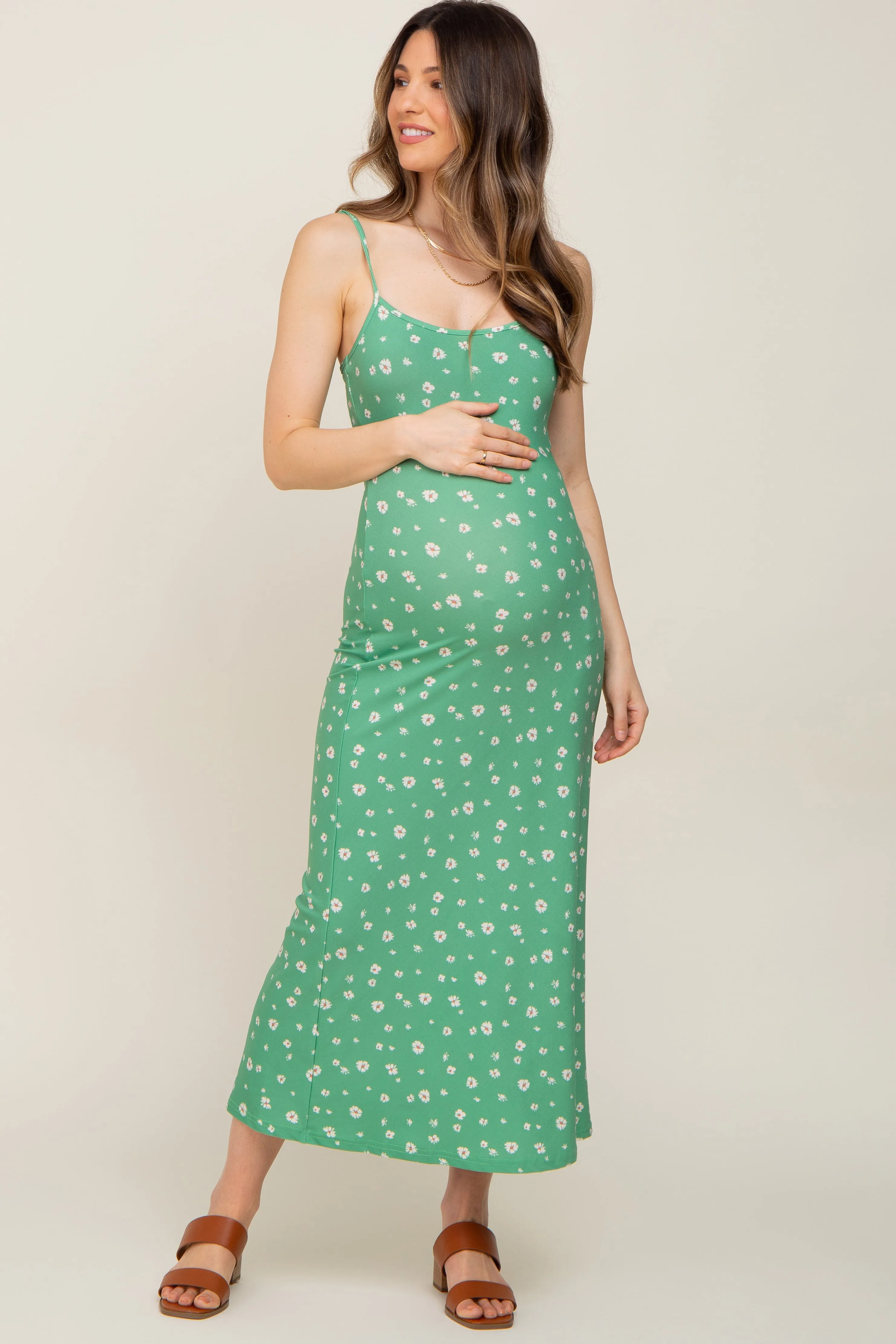 Green Floral Sleeveless Maternity Maxi Dress sold by Pinkblush product image thumbnail 4