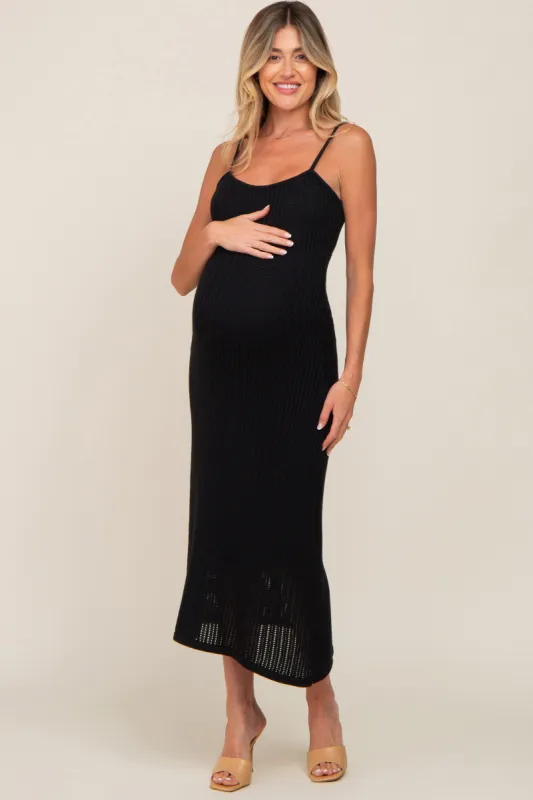 Black Open Knit Crochet Maternity Midi Dress sold by Pinkblush