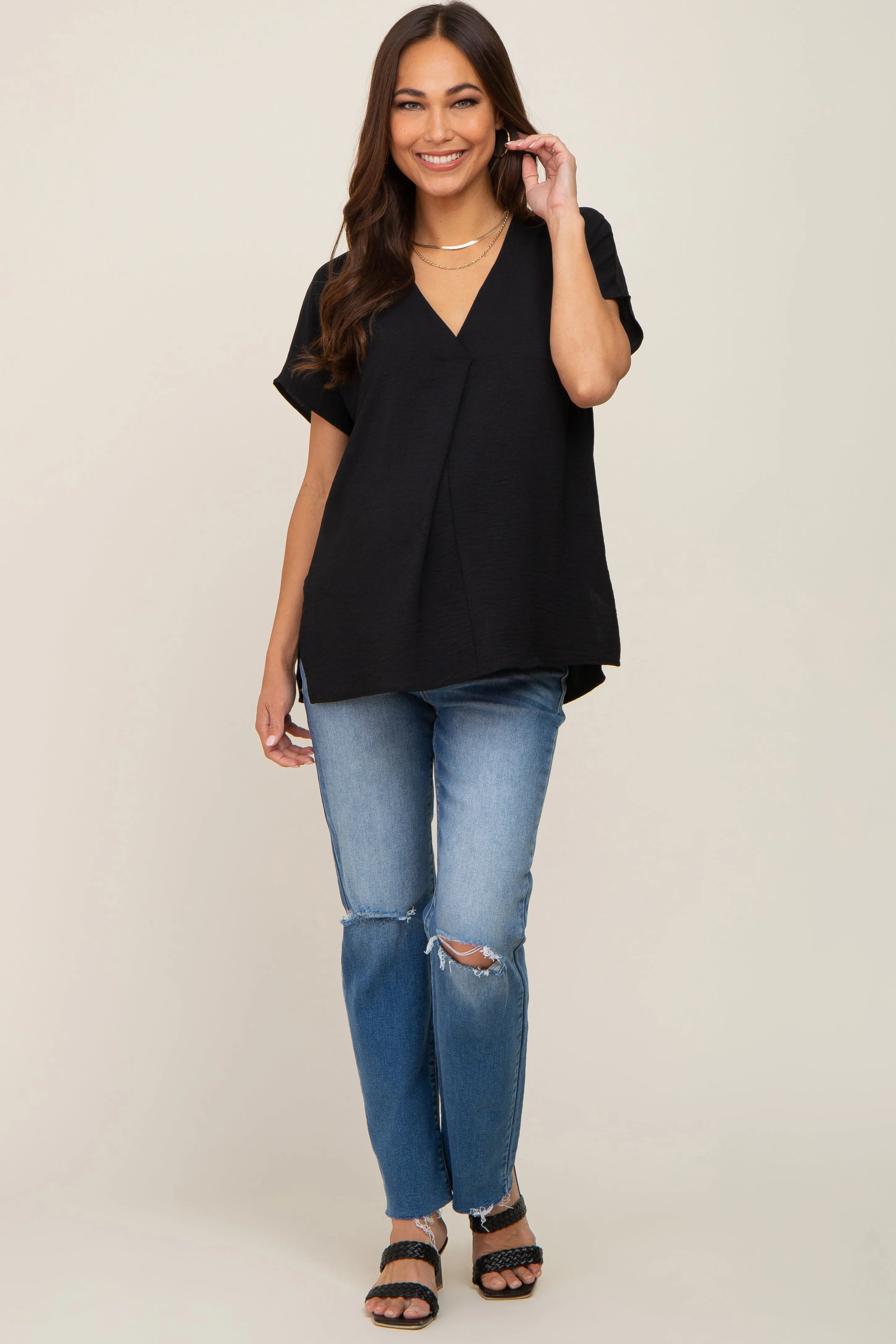 Black Oversized V-Neck Maternity Blouse sold by Pinkblush product image thumbnail 5