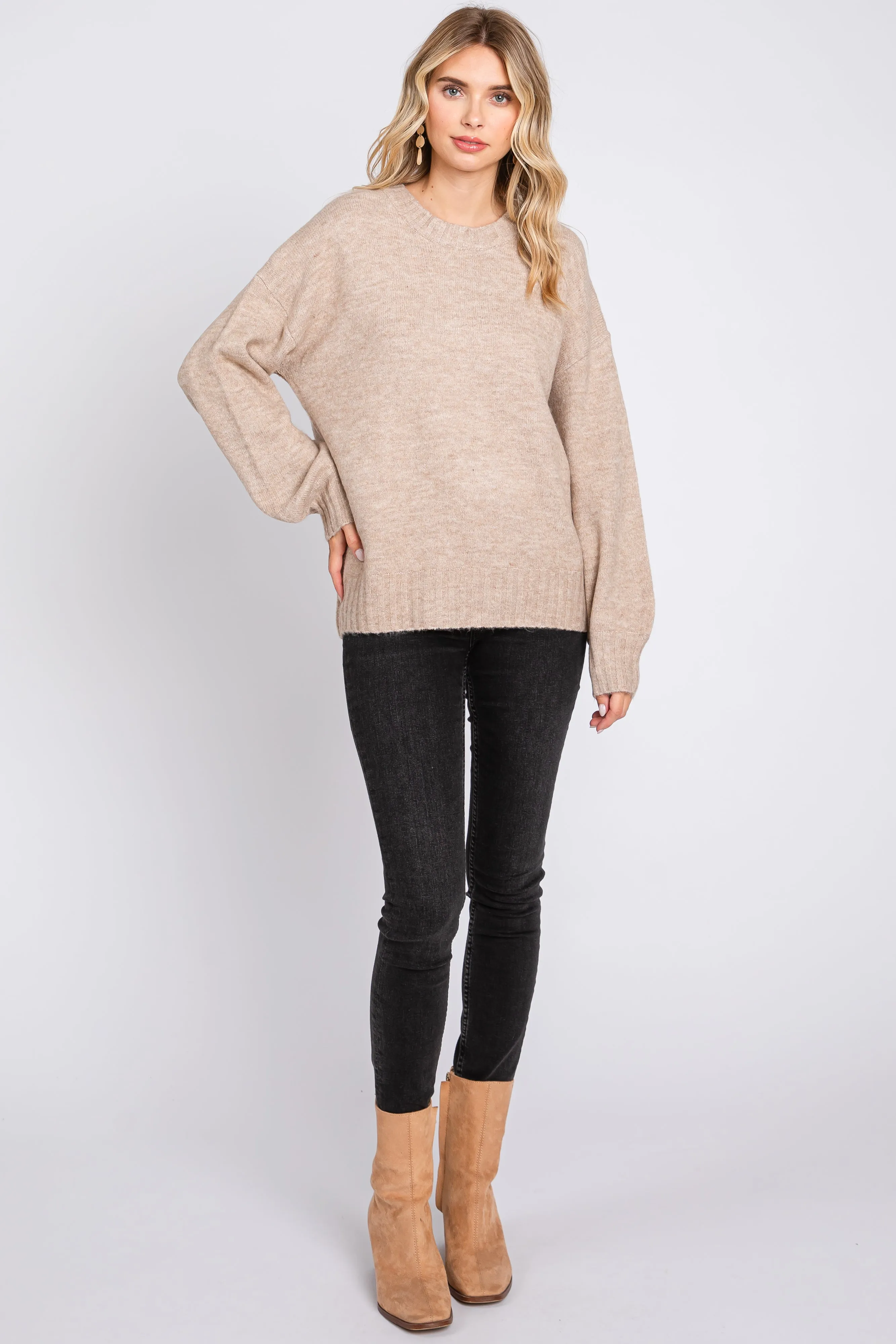 Taupe Ribbed Cuff Sweater sold by Pinkblush product image thumbnail 4