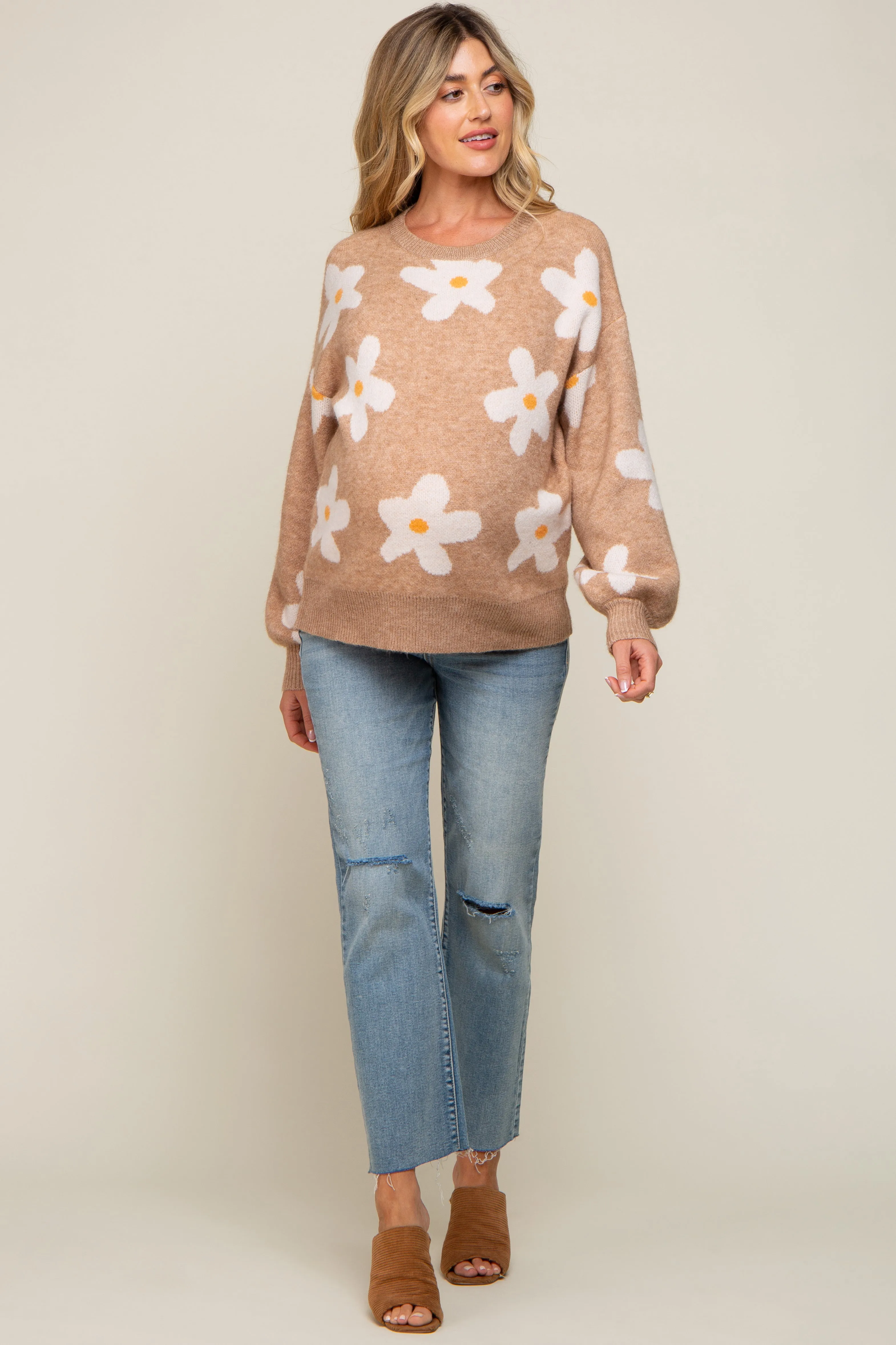 Camel Daisy Soft Brushed Knit Maternity Sweater sold by Pinkblush product image thumbnail 4