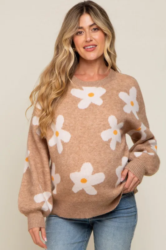 Camel Daisy Soft Brushed Knit Maternity Sweater sold by Pinkblush