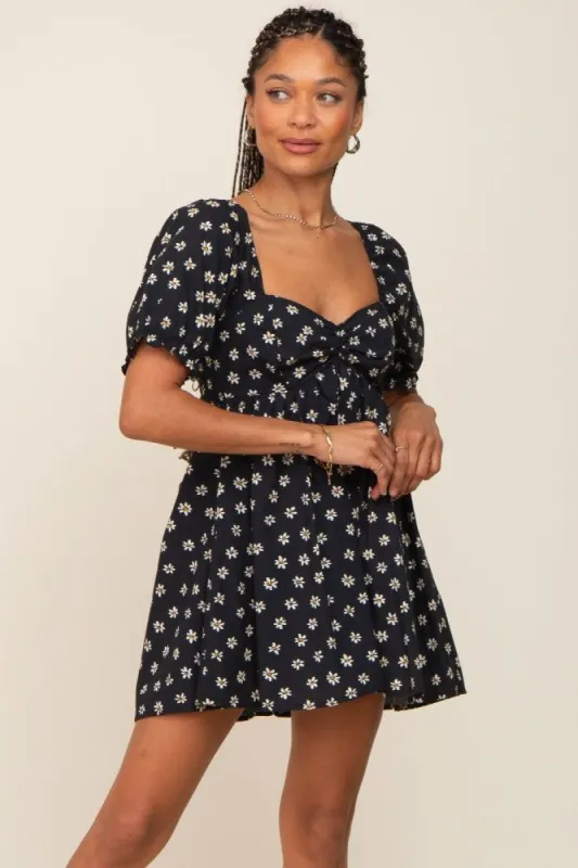 Black Floral Puff Sleeve Romper sold by Pinkblush