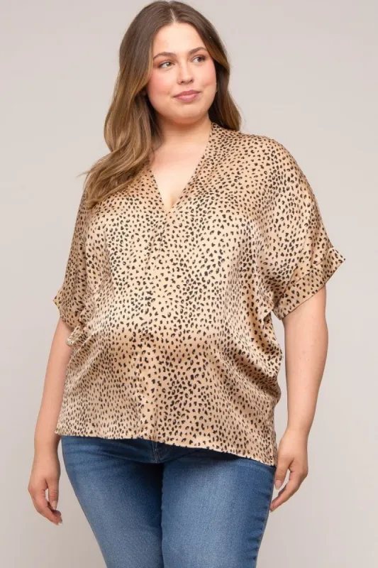 Taupe Animal Print Satin Maternity Plus Top sold by Pinkblush