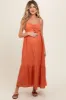 Rust Linen Front Cinch Maternity Midi Dress sold by Pinkblush